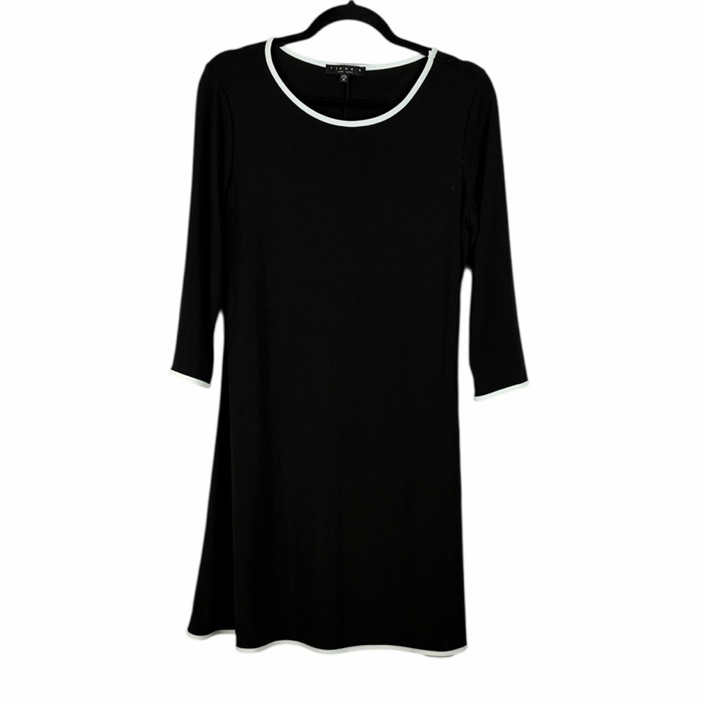Tiana B Black Swing Dress White Trim 3/4 Sleeve Size Medium NWT Classic